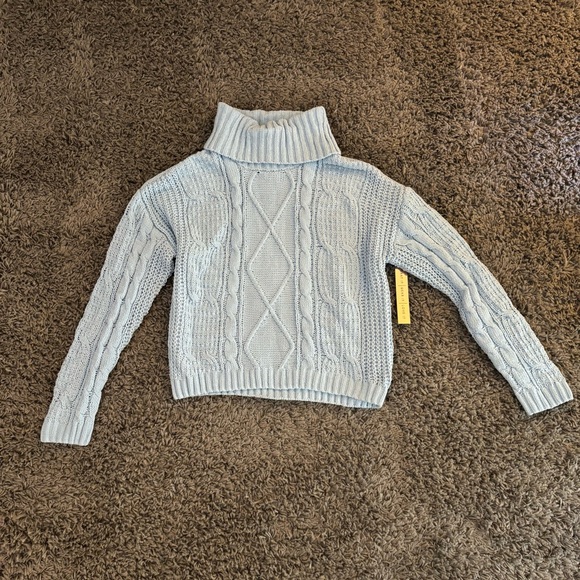 Baby Blue Cable Knit Turtleneck Sweater - Picture 1 of 3